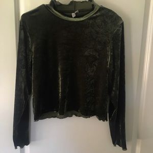 ASOS Olive Green Velour Mock Turtleneck Top